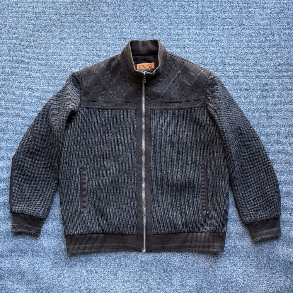 Enzo Tovare Italy Men’s XL Wool Blend Zip Bomber Jacket Quilted Knit Casual